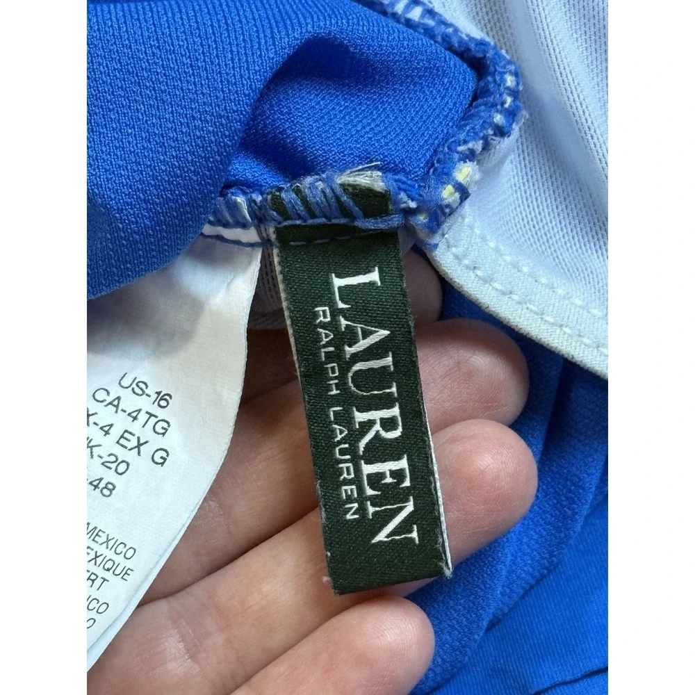 EUC Lauren Ralph Lauren‎ Ruffle Underwire Blue One Piece Tummy Ruched  Size 16